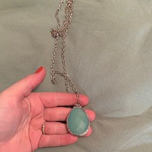 Stella & Dot Silver Necklace with Green Pendant